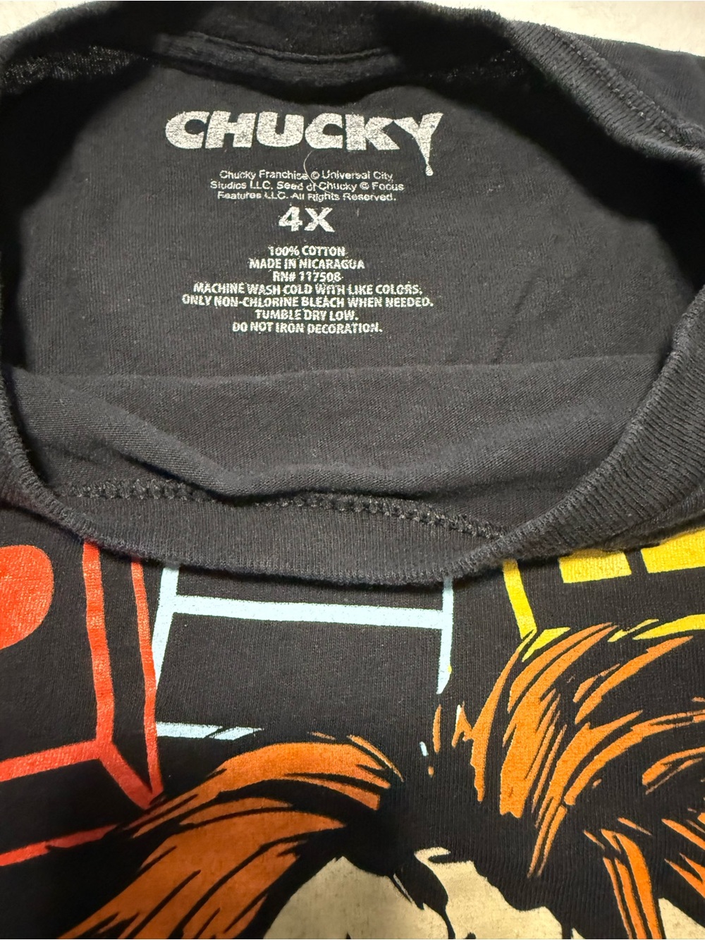 Chucky Graphic Men’s Black Cotton T-Shirt - 4X